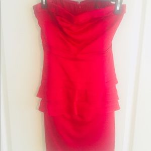 Red strapless cocktail dress
